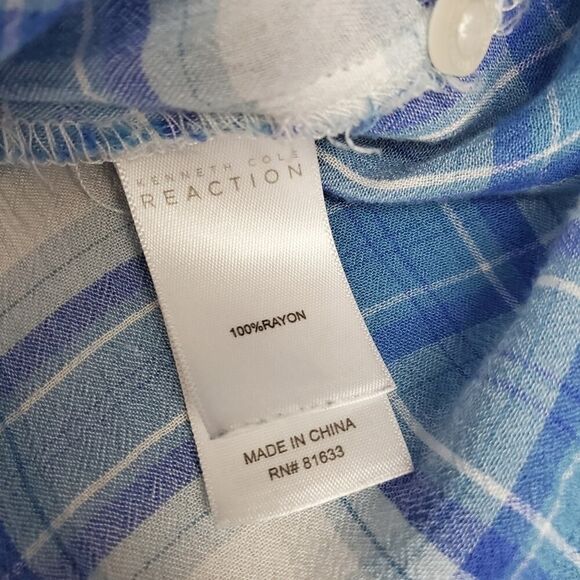 Kenneth Cole Reaction Plaid Button Down Shirt Blue & White Size 2X - Picture 8 of 11